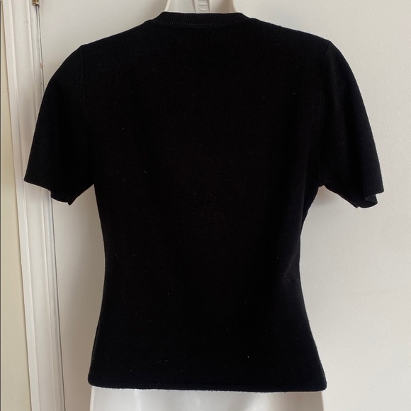 BLACK short sleeved cotton mix knit silver sequenced Top sweater size Medium - Picture 5 of 13